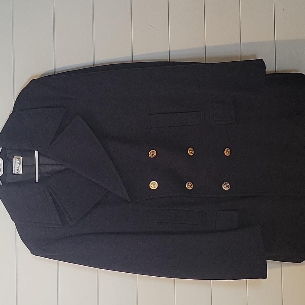 SAKOWITZ MADE IN GREAT BRITAIN VINTAGE  PEACOAT  44  NAVY/GOLD HARDWARE